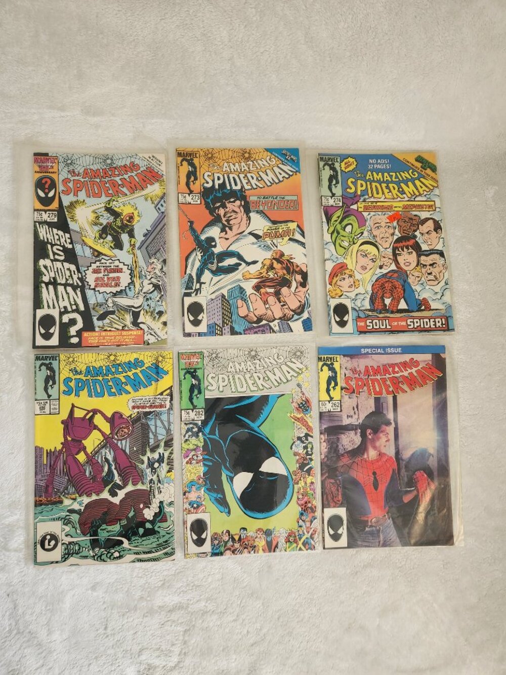 Marvel Amazing Spider-Man Comic Lot 262 273 274 279 282 292 Vintage 1980s Comics